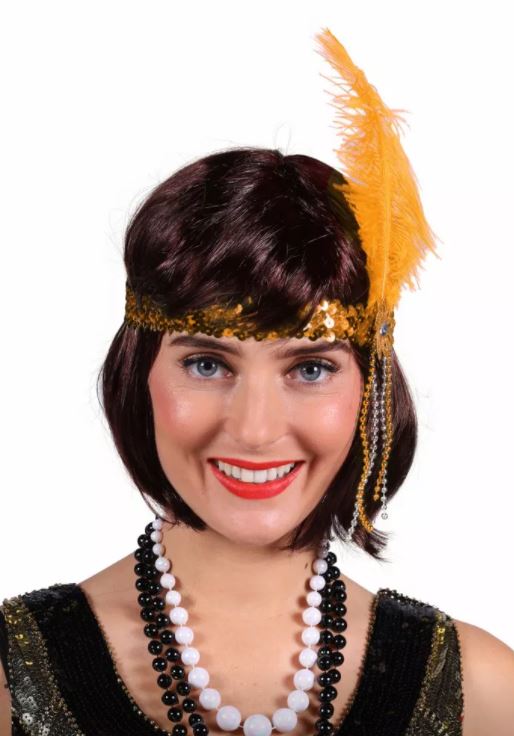 verkoop - attributen - Themafeest - Charleston hoofdband met pluim goud